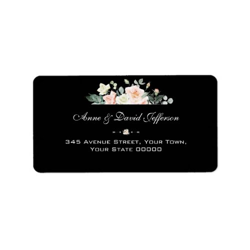 Watercolor Blush Flowers Gold Navy Wedding Label
