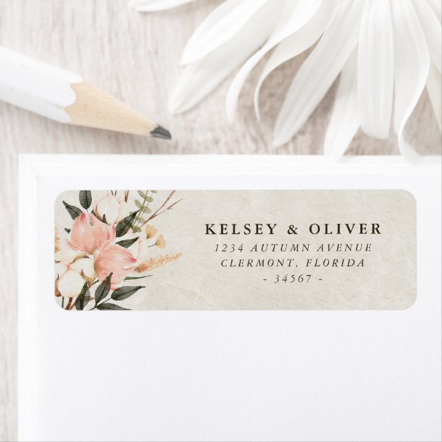 Watercolor Blush Flowers Wedding Bride Groom Label (Insitu)