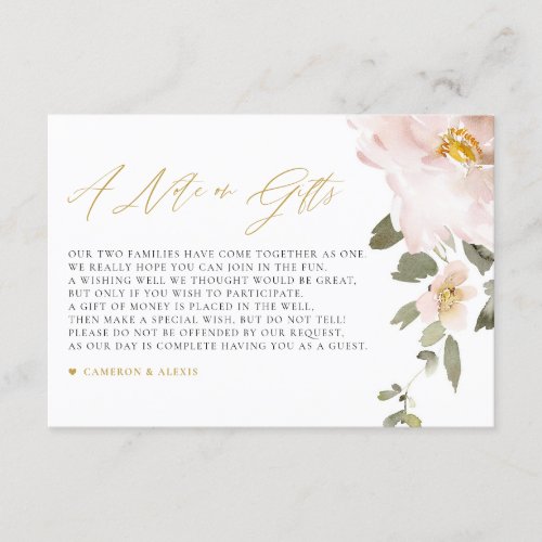 Watercolor Blush Flowers Wedding Note on Gifts Enclosure Card