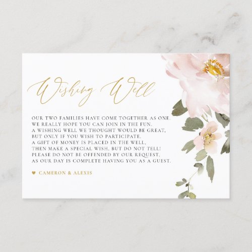 Watercolor Blush Flowers Wedding Wishing Well Enclosure Card