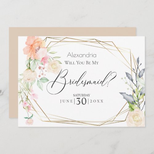 Watercolor Blush Flowers Will You Be My Bridesmaid Invitation