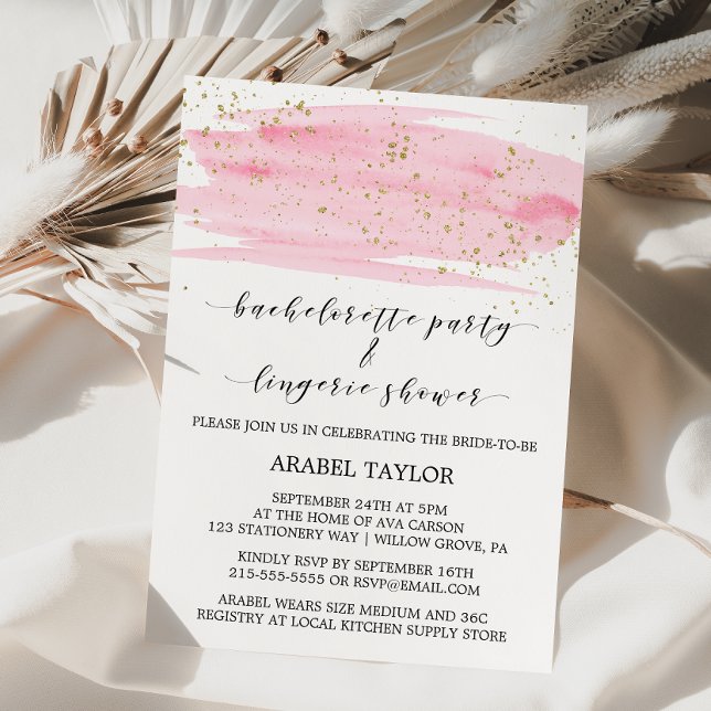 Watercolor Blush & Gold Bachelorette and Lingerie Invitation (Creator Uploaded)