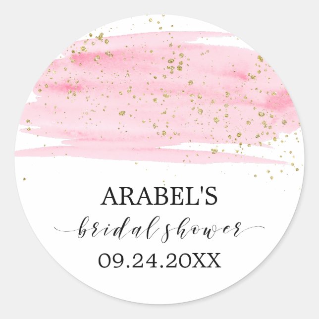 Watercolor Blush Gold Bridal Shower Favor Sticker (Front)