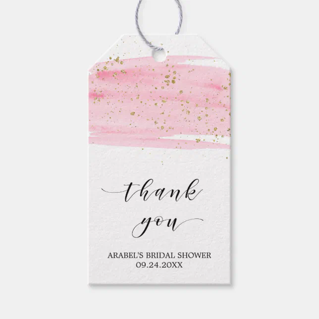 Watercolor Blush & Gold Bridal Shower Thank You Gift Tags | Zazzle