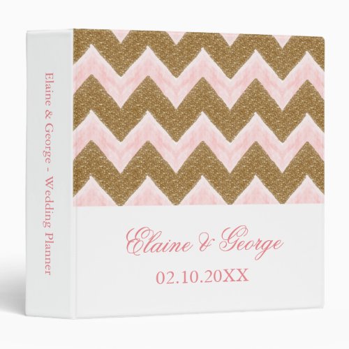 Watercolor Blush Gold Chevron Wedding Planner Binder