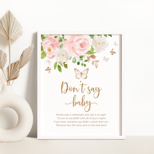 Watercolor Blush gold floral Dont say baby game Poster