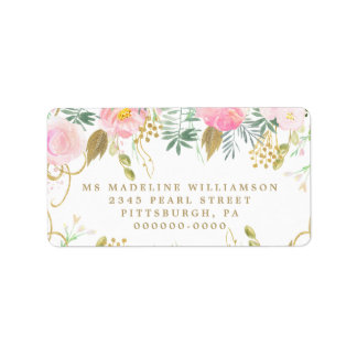 Watercolor Blush & Gold Floral Return Address Label