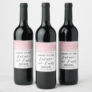 Watercolor Blush & Gold Future Mr & Mrs Engagement Wine Label