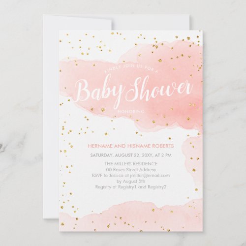 Watercolor Blush Gold Glitter Splash Baby Shower Invitation