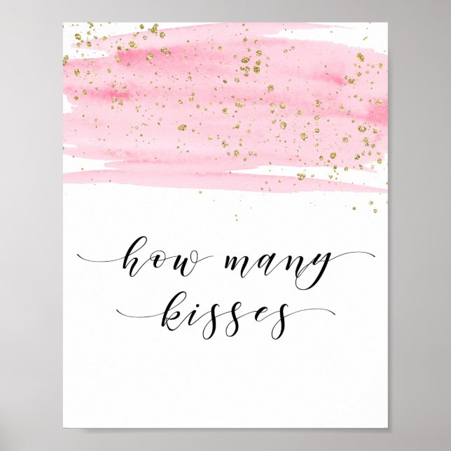 Watercolor Blush & Gold How Many Kisses Sign (Front)