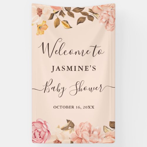 Watercolor Blush Gold Victoria Floral Baby Shower Banner