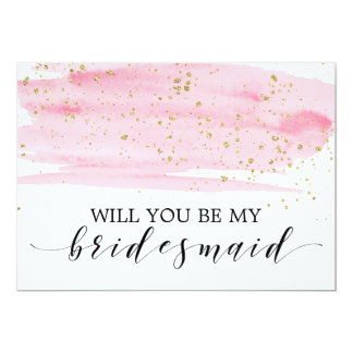 Watercolor Blush & Gold Will You Be My Bridesmaid Card