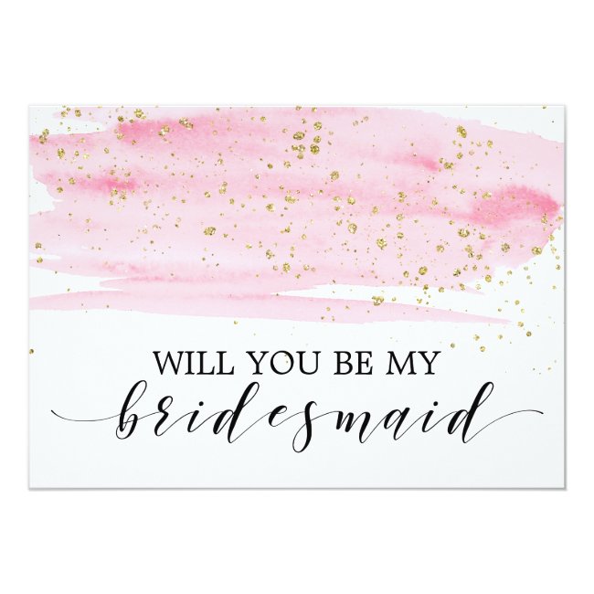 Watercolor Blush & Gold Will You Be My Bridesmaid Invitation