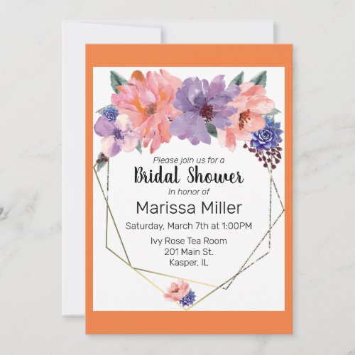 Watercolor Blush Lavender Blue Gold Frame Invitation