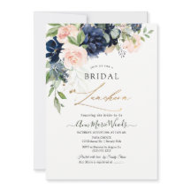 Watercolor Blush Navy Blue Flowers Bridal Lunchoen