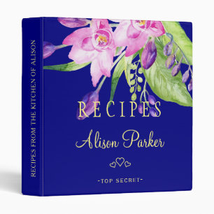 Watercolor blush navy plum bouquet elegant recipes 3 ring binder