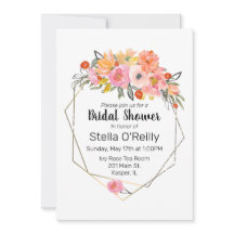 Watercolor Blush Orange Yellow Floral Gold Frame