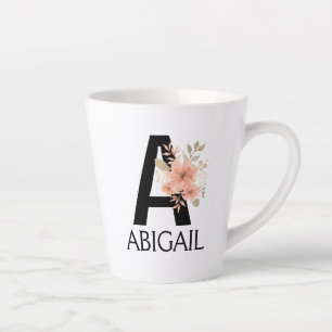 Watercolor Blush Pastel Pink Monogram with Name Latte Mug