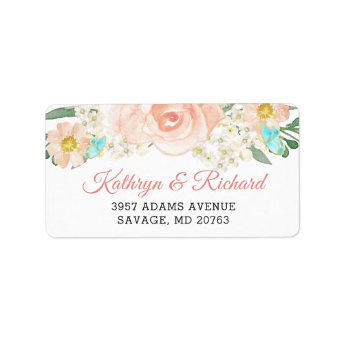 Watercolor Blush Peach Blossom Floral Address Label