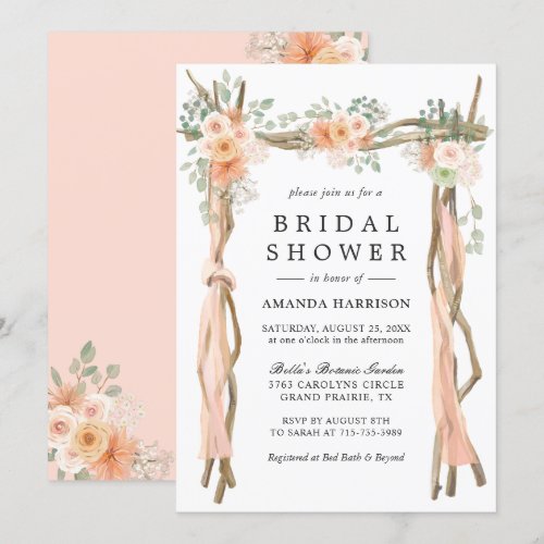 Watercolor Blush Peach Floral Arch Bridal Shower Card