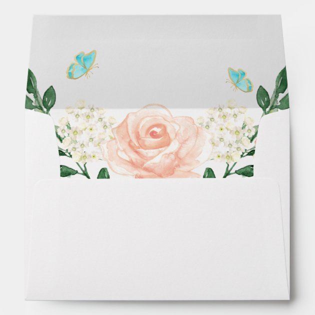 Watercolor Blush Peach Floral For 5x7 Invitation Envelope