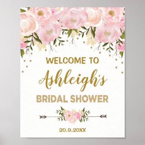Watercolor Blush Peonies Bridal Shower Welcome Poster