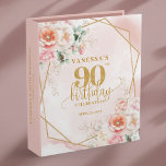 Watercolor Blush Pink 90th Birthday Memory Album   3 Ring Binder<br><div class="desc">✅ For matching items search 17-90 in my collections ✅ Celebrate a once-in-a-lifetime milestone with this elegant 90th Birthday Memory Album, beautifully designed with soft watercolor blush pink flowers and a shimmering gold glitter frame. Perfect for honoring a beloved mother, grandmother, great-grandmother, aunt, or friend, this personalized keepsake captures a...</div>