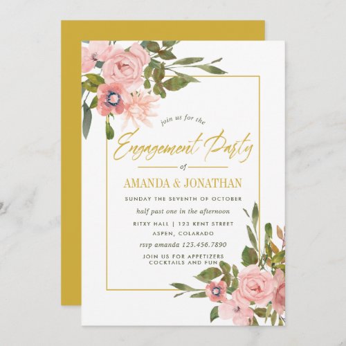 Watercolor Blush Pink and Gold Engagement Party Invitation