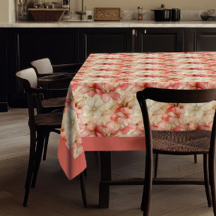 Watercolor blush pink and gold floral chic linen tablecloth