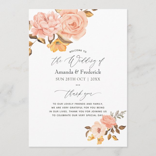 Watercolor Blush Pink and Gold Floral Wedding Program (Front)