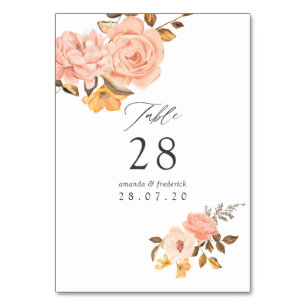 Watercolor Blush Pink and Gold Floral Wedding Table Number