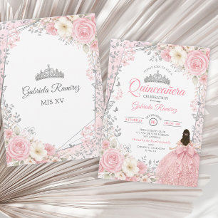 Watercolor Blush Pink and Silver Quinceañera Invitation