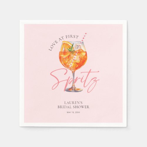 Watercolor Blush Pink Aperol Spritz Bridal Shower Napkins