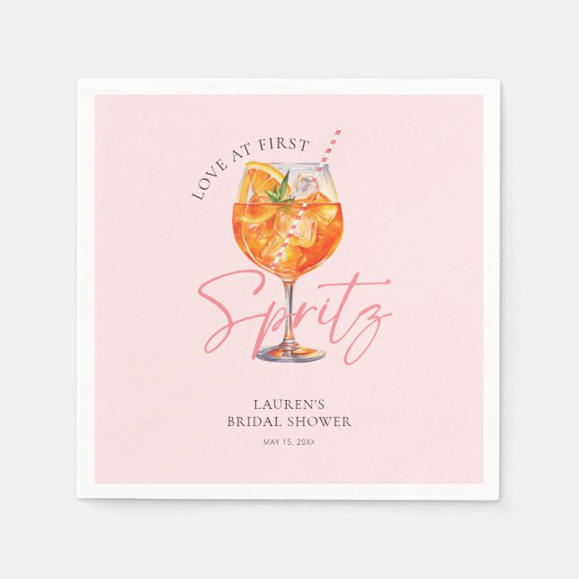 Watercolor Blush Pink Aperol Spritz Bridal Shower Napkins (Front)