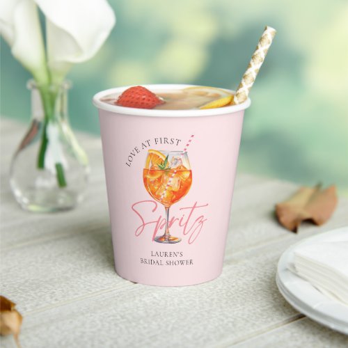 Watercolor Blush Pink Aperol Spritz Bridal Shower Paper Cups