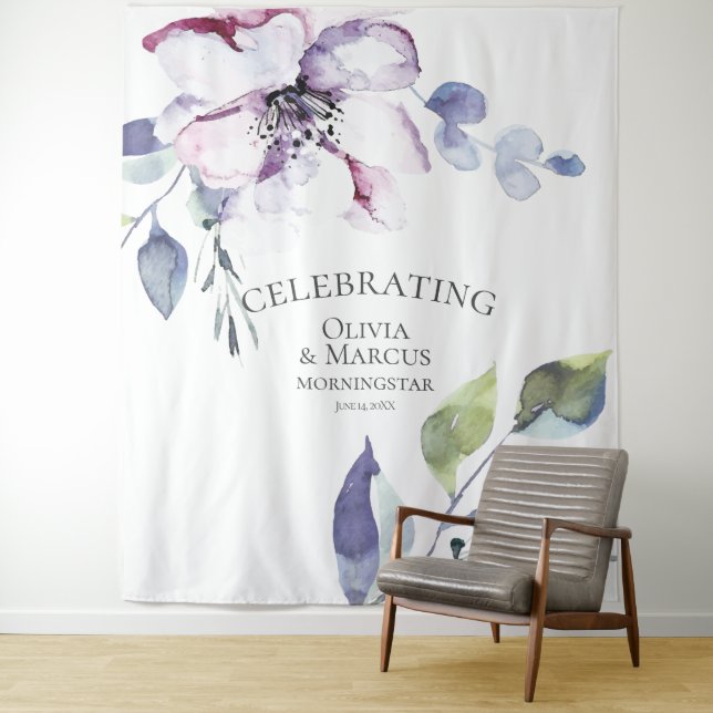 Watercolor Blush Pink Apple Blossom Wedding Prop Tapestry (In Situ)