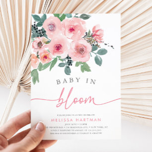 Watercolor Blush Pink Baby In Bloom Girl Shower Invitation