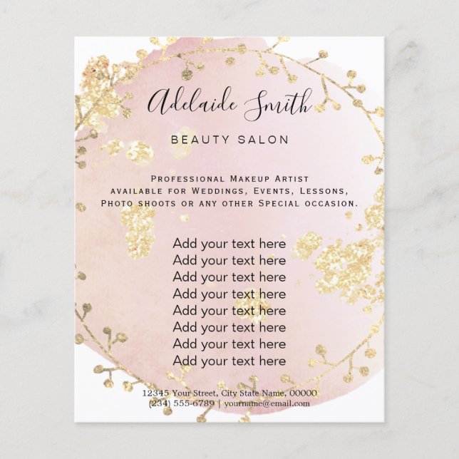 watercolor blush pink beauty salon flyer (Front)