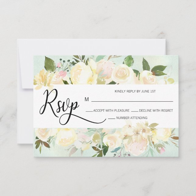 Watercolor Blush Pink Beige Floral Wedding RSVP (Front)