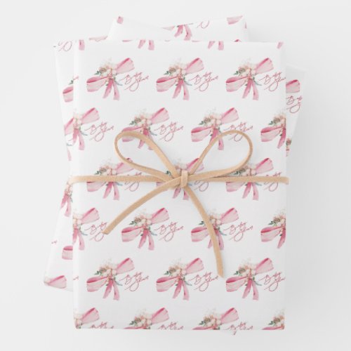 Watercolor Blush Pink Bow Baby Shower Wrapping Paper Sheets