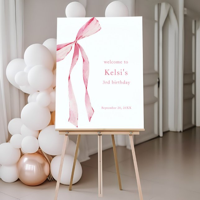 Watercolor Blush Pink Bow Birthday Welcome Foam Board (Creator Uploaded)