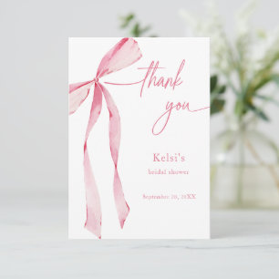 Watercolor Blush Pink Bow Bridal Shower Thank You Card