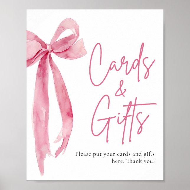 Watercolor Blush Pink Bow Cards and Gifts Sign (Front)