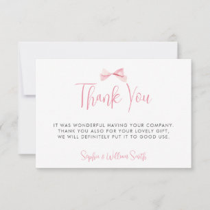 Watercolor Blush Pink Bow Ribbon Girl Baby Shower Thank You Card