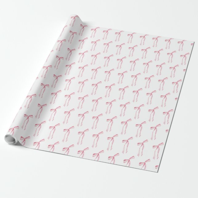 Watercolor Blush Pink Bow Wrapping Paper (Unrolled)