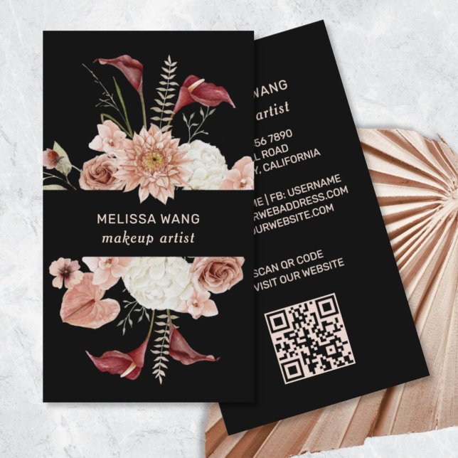 Watercolor Blush Pink Burgundy Flowers Business Card (Creator Uploaded)