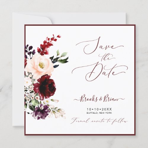 Watercolor Blush Pink Burgundy Merlot Roses Invitation