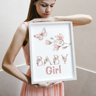 Watercolor Blush Pink Butterfly Floral Nursery  Poster