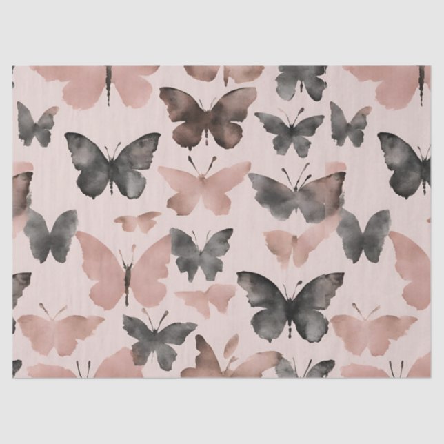 Watercolor Blush Pink Butterfly Tissue Paper (Front)