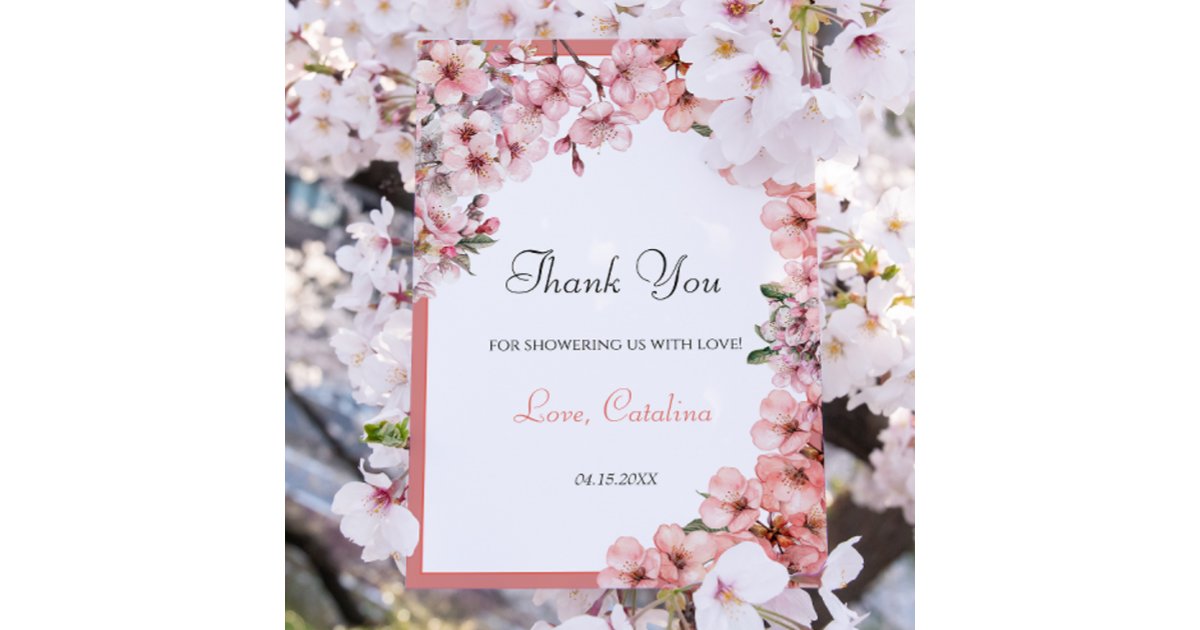 Watercolor Blush Pink Cherry Blossom Elegant Thank You Card | Zazzle